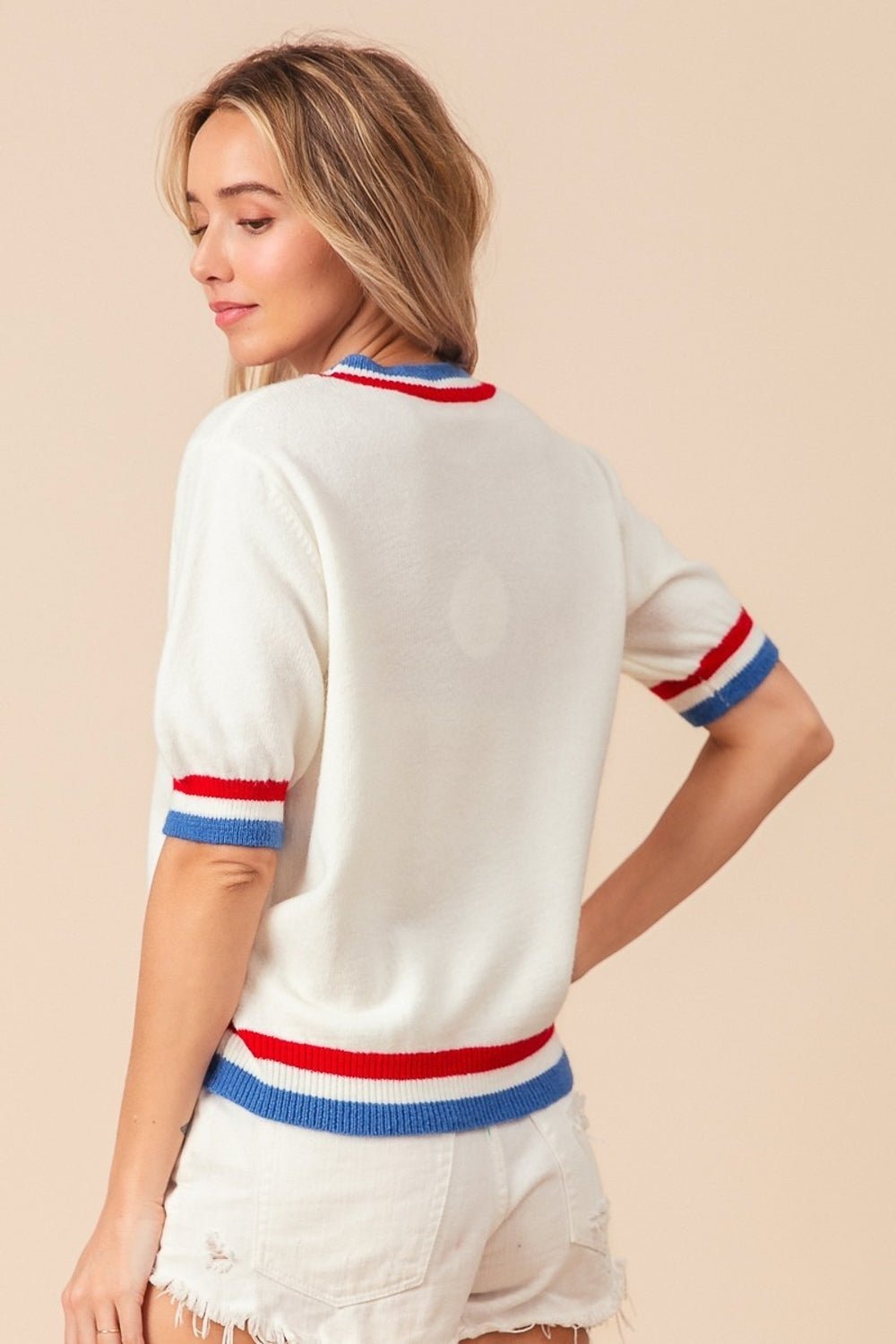 BiBi US Flag Theme Striped Heart Sweater - Happily Ever Atchison Shop Co.