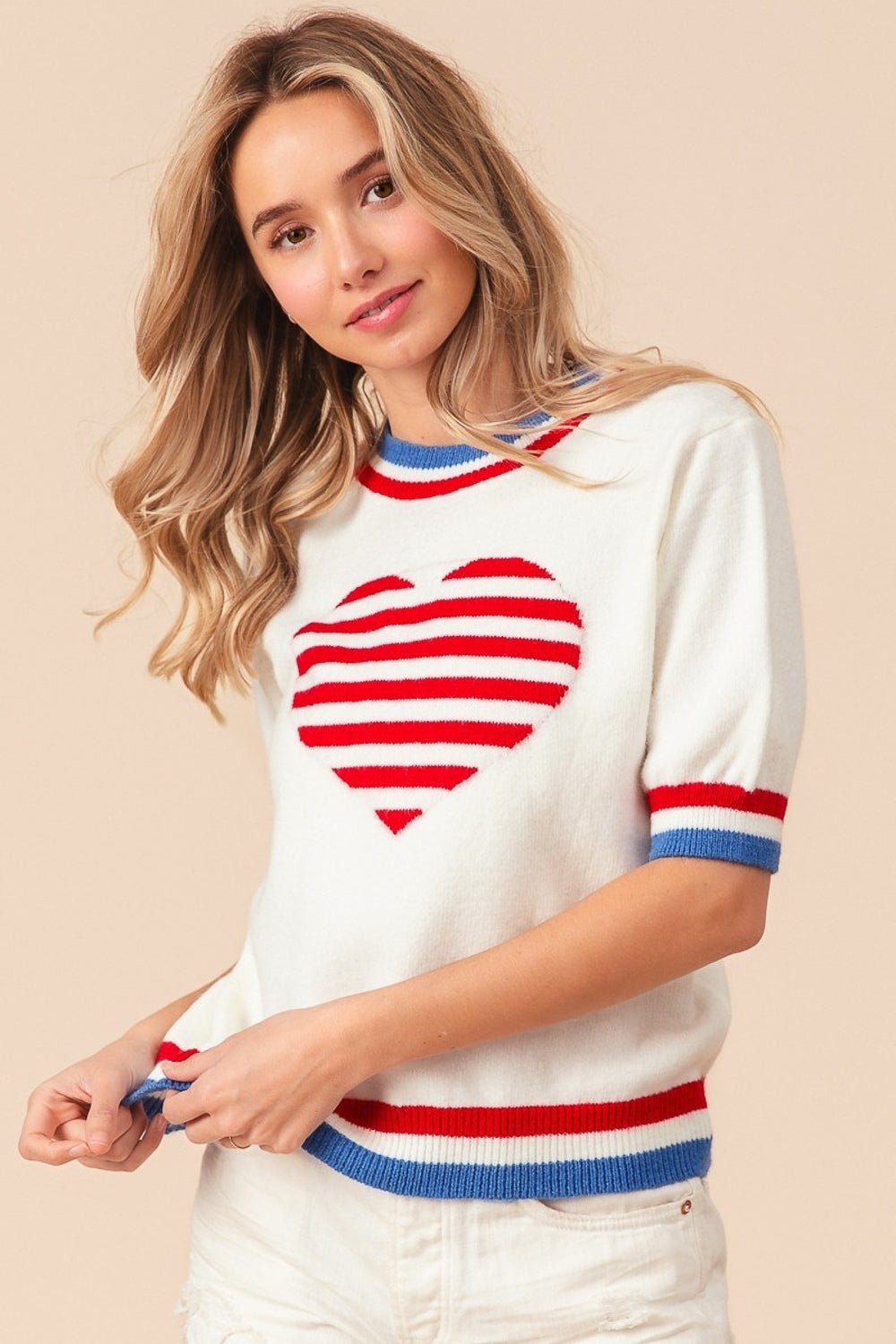 BiBi US Flag Theme Striped Heart Sweater - Happily Ever Atchison Shop Co.