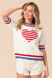 BiBi US Flag Theme Striped Heart Sweater - Happily Ever Atchison Shop Co.