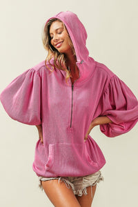 BiBi Waffle-Knit Half Zip Hooded Top - Happily Ever Atchison Shop Co.