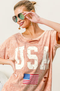 BiBi Washed American Flag Graphic Distressed T-Shirt - Happily Ever Atchison Shop Co.