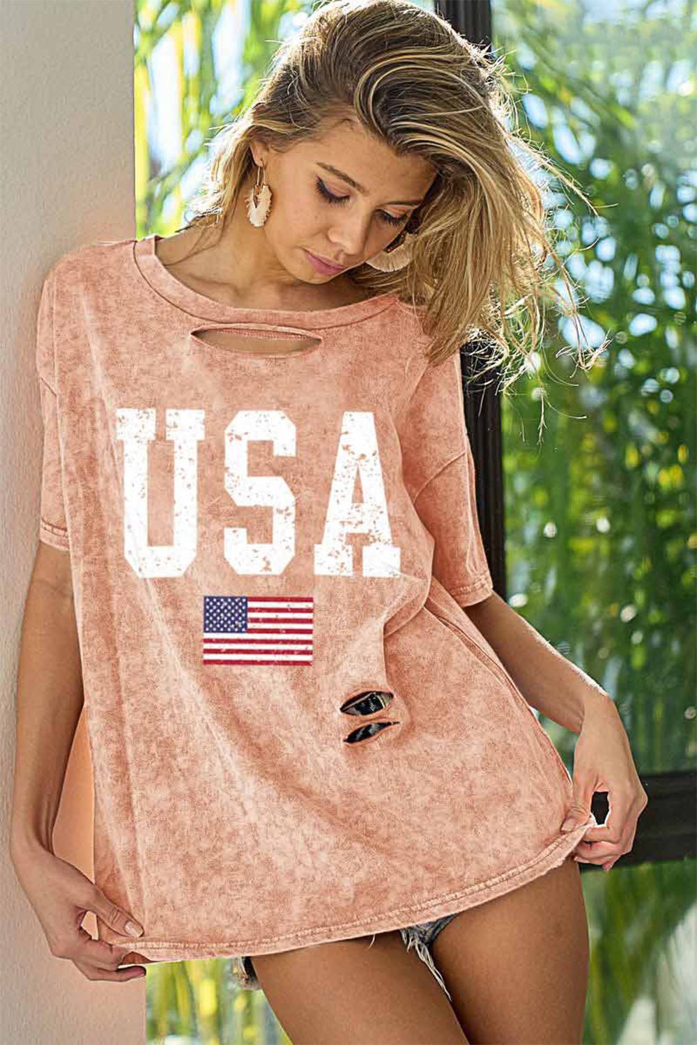 BiBi Washed American Flag Graphic Distressed T-Shirt - Happily Ever Atchison Shop Co.