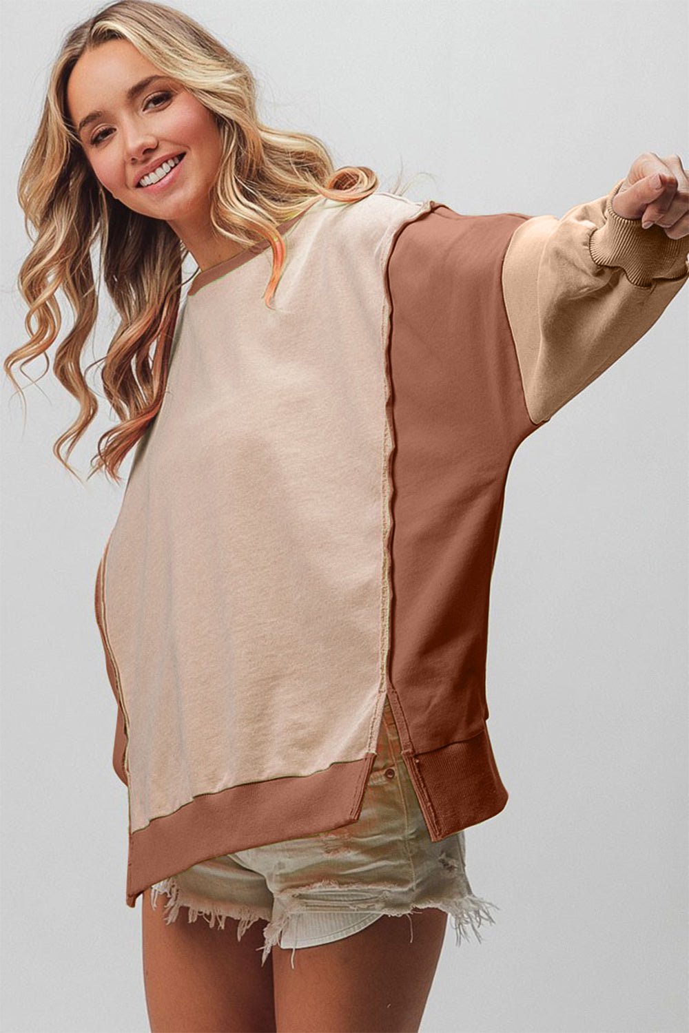 BiBi Washed Color Block Sweatshirt - Happily Ever Atchison Shop Co.