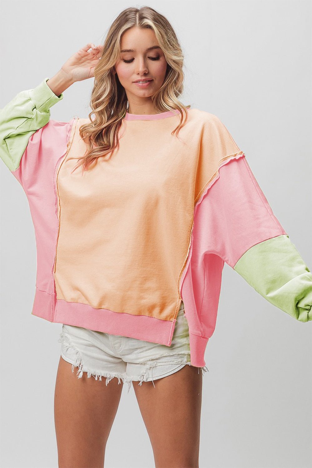 BiBi Washed Color Block Sweatshirt - Happily Ever Atchison Shop Co.