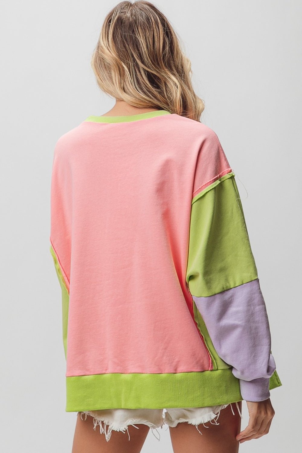 BiBi Washed Color Block Sweatshirt - Happily Ever Atchison Shop Co.