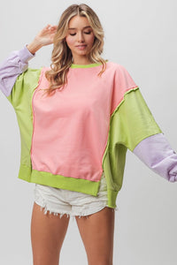 BiBi Washed Color Block Sweatshirt - Happily Ever Atchison Shop Co.