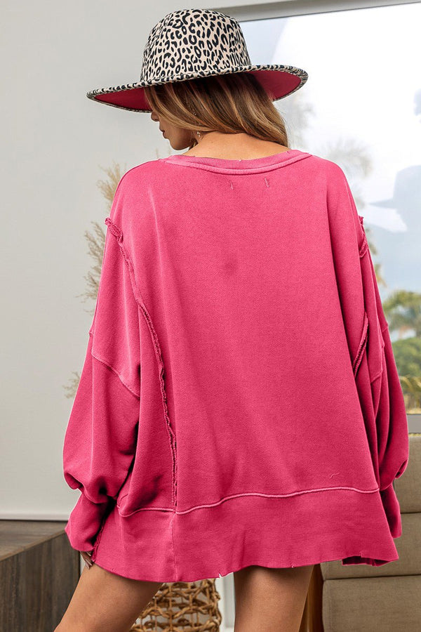 BiBi Washed French Terry Slit Sweatshirt - Happily Ever Atchison Shop Co.