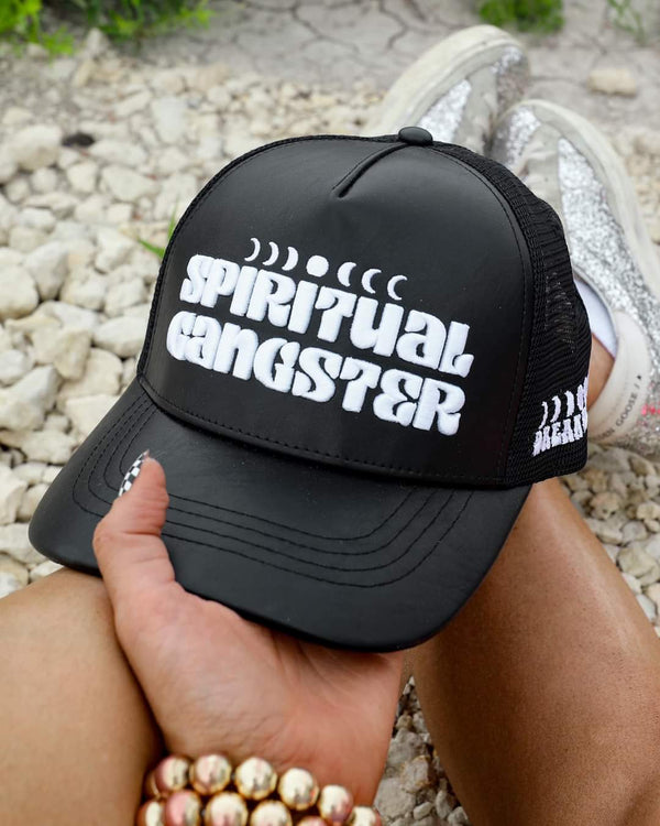 BLACK "SPIRITUAL GANGSTER" TRUCKER HAT - Happily Ever Atchison Shop Co.