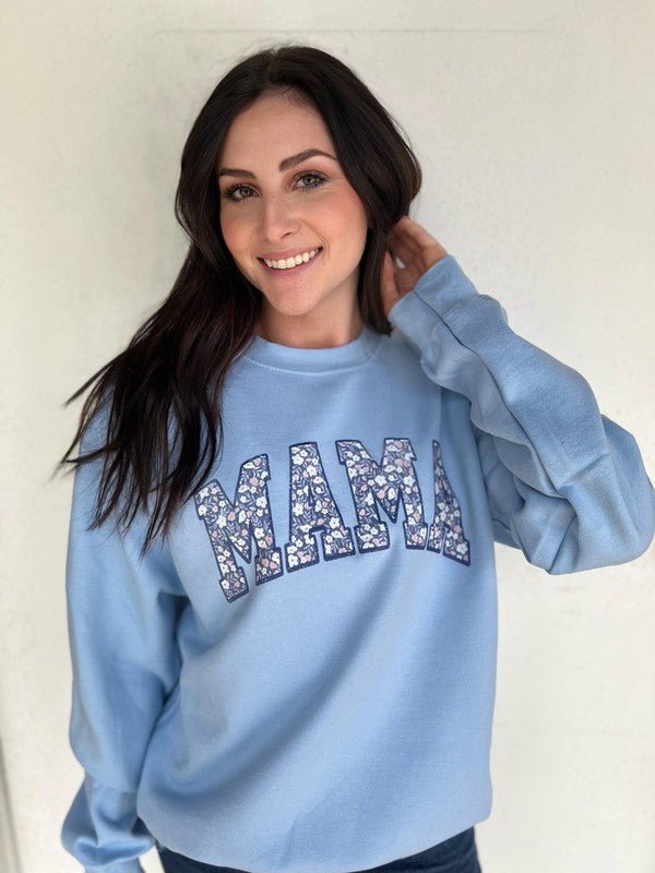 Blue Floral Mama Sweatshirt - Happily Ever Atchison Shop Co.