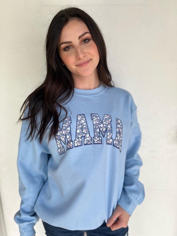 Blue Floral Mama Sweatshirt - Happily Ever Atchison Shop Co.