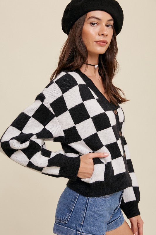 Bold Gingham Sweater Weaved Crop Cardigan - Happily Ever Atchison Shop Co.