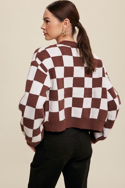 Bold Gingham Sweater Weaved Crop Cardigan - Happily Ever Atchison Shop Co.