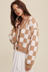 Bold Gingham Sweater Weaved Crop Cardigan - Happily Ever Atchison Shop Co.