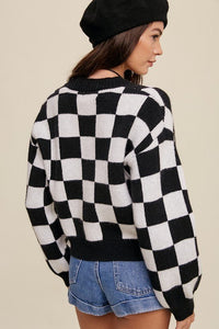 Bold Gingham Sweater Weaved Crop Cardigan - Happily Ever Atchison Shop Co.