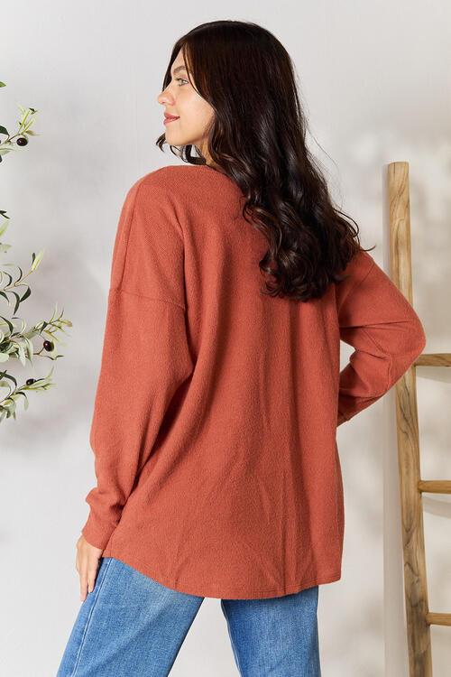 BOMBOM Drop Shoulder Long Sleeve Blouse with Pockets - Happily Ever Atchison Shop Co.