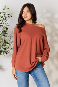 BOMBOM Drop Shoulder Long Sleeve Blouse with Pockets - Happily Ever Atchison Shop Co.