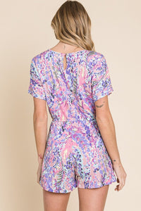 BOMBOM Print Short Sleeve Romper with Pockets - Happily Ever Atchison Shop Co.