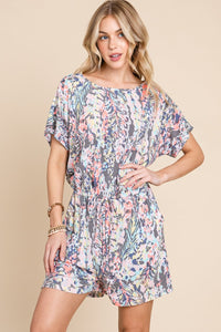 BOMBOM Printed Short Sleeve Drawstring Romper - Happily Ever Atchison Shop Co.