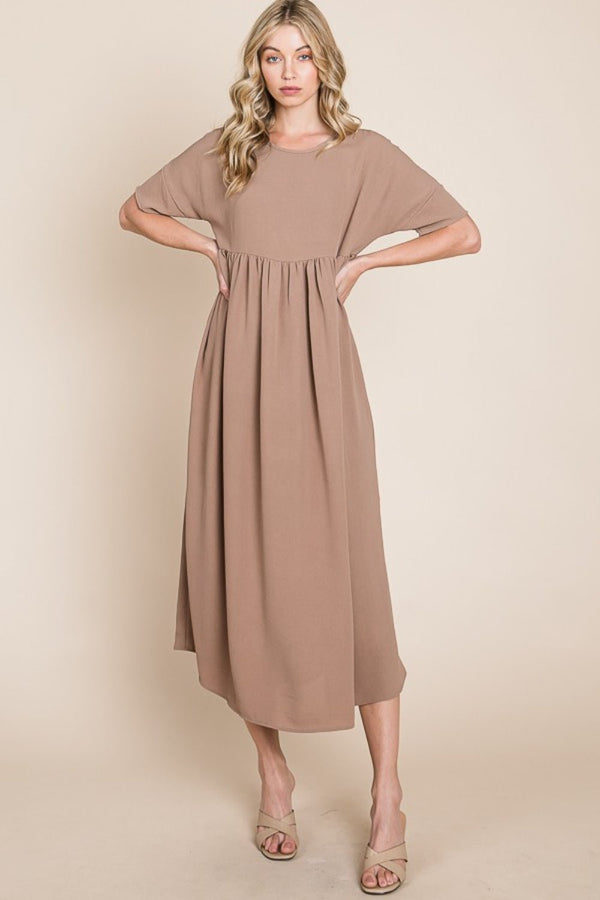BOMBOM Round Neck Ruched Midi Dress - Happily Ever Atchison Shop Co.
