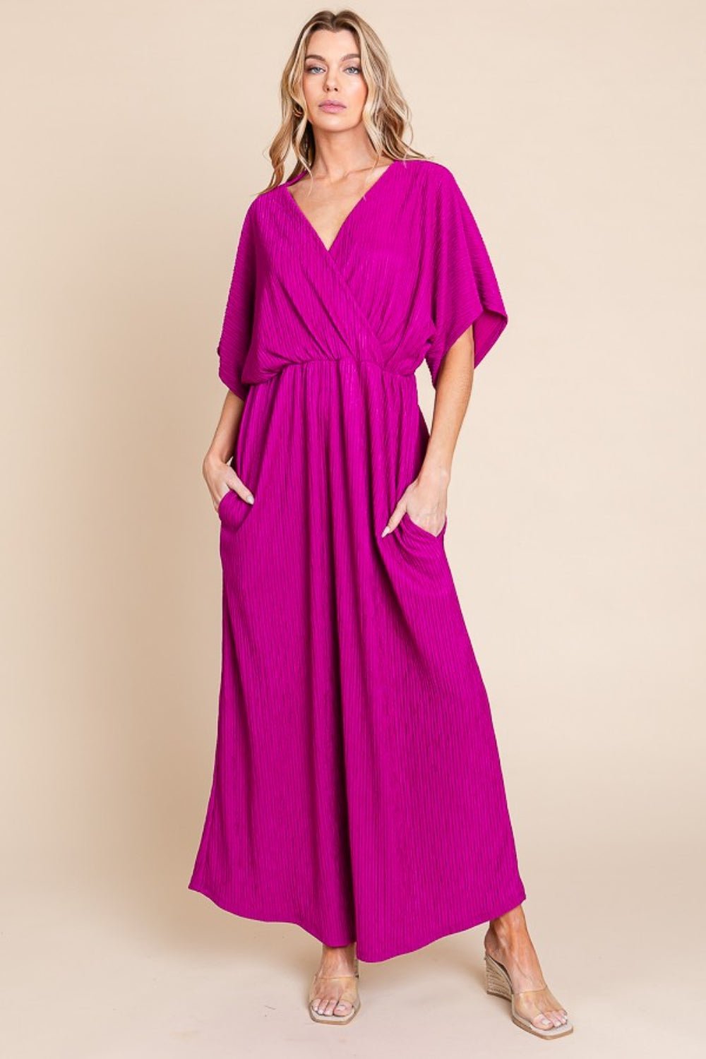 BOMBOM Surplice Maxi Dress with Pockets - Happily Ever Atchison Shop Co.