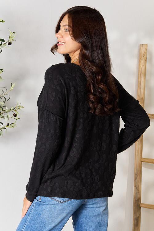 BOMBOM Textured Exposed Seam Buttoned Blouse - Happily Ever Atchison Shop Co.