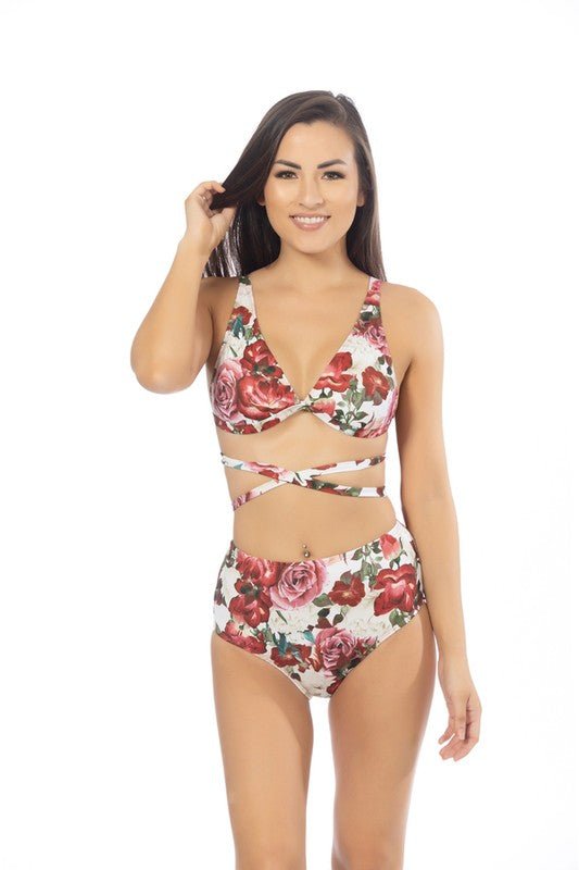 BRALETTE BIKINI FLORAL PRINT WRAP AROUND SET - Happily Ever Atchison Shop Co.