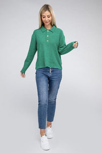 Brushed Melange Hacci Collared Sweater - Happily Ever Atchison Shop Co.