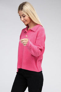 Brushed Melange Hacci Collared Sweater - Happily Ever Atchison Shop Co.