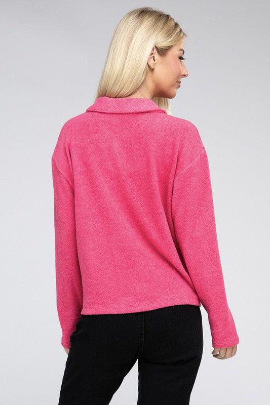 Brushed Melange Hacci Collared Sweater - Happily Ever Atchison Shop Co.