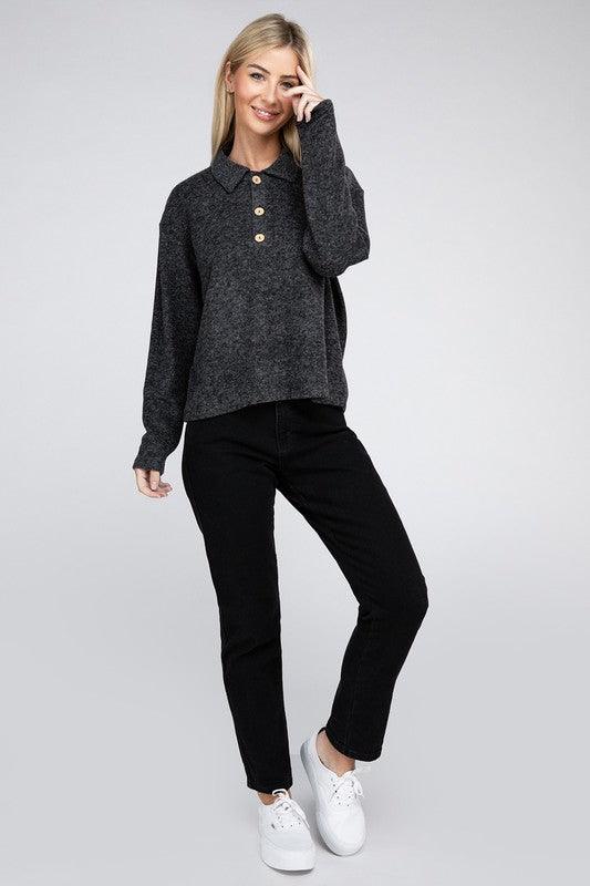 Brushed Melange Hacci Collared Sweater - Happily Ever Atchison Shop Co.