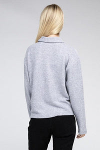 Brushed Melange Hacci Collared Sweater - Happily Ever Atchison Shop Co.