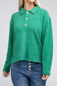 Brushed Melange Hacci Collared Sweater - Happily Ever Atchison Shop Co.