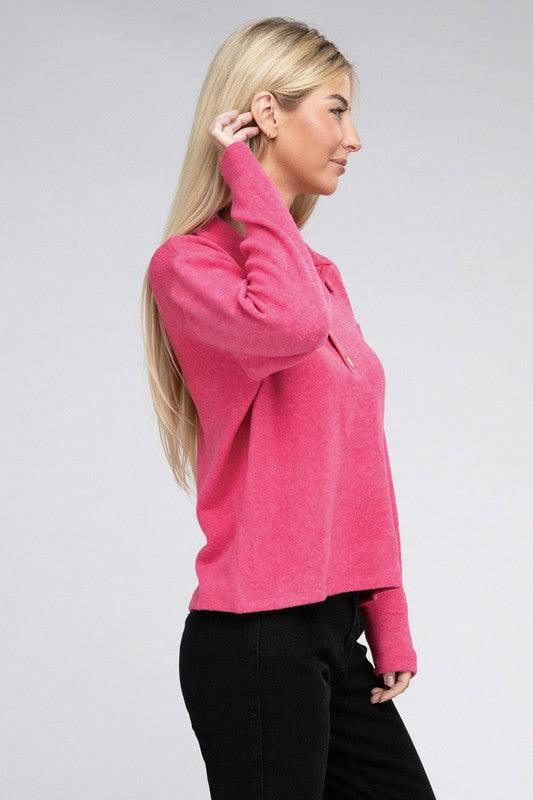 Brushed Melange Hacci Collared Sweater - Happily Ever Atchison Shop Co.