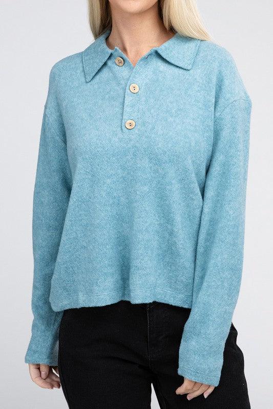 Brushed Melange Hacci Collared Sweater - Happily Ever Atchison Shop Co.