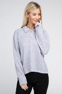 Brushed Melange Hacci Collared Sweater - Happily Ever Atchison Shop Co.