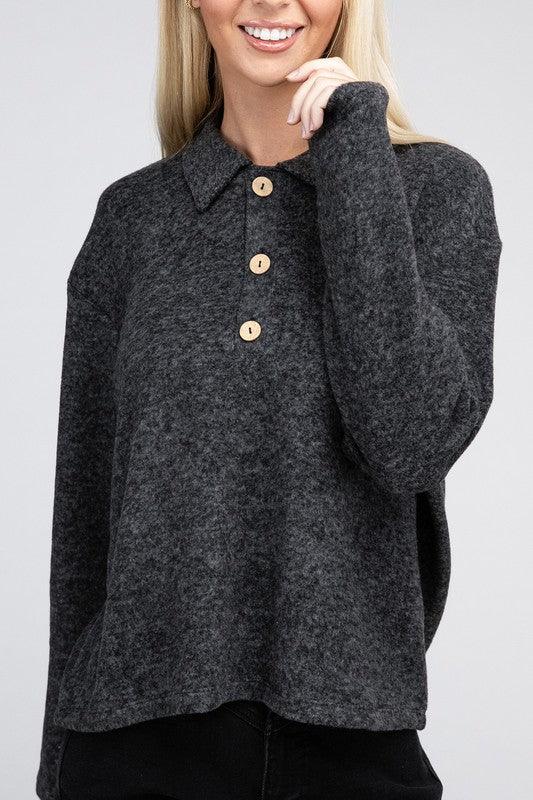 Brushed Melange Hacci Collared Sweater - Happily Ever Atchison Shop Co.
