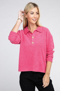 Brushed Melange Hacci Collared Sweater - Happily Ever Atchison Shop Co.