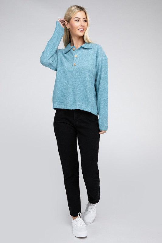 Brushed Melange Hacci Collared Sweater - Happily Ever Atchison Shop Co.