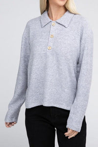 Brushed Melange Hacci Collared Sweater - Happily Ever Atchison Shop Co.