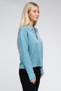 Brushed Melange Hacci Collared Sweater - Happily Ever Atchison Shop Co.