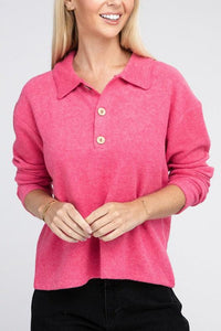 Brushed Melange Hacci Collared Sweater - Happily Ever Atchison Shop Co.