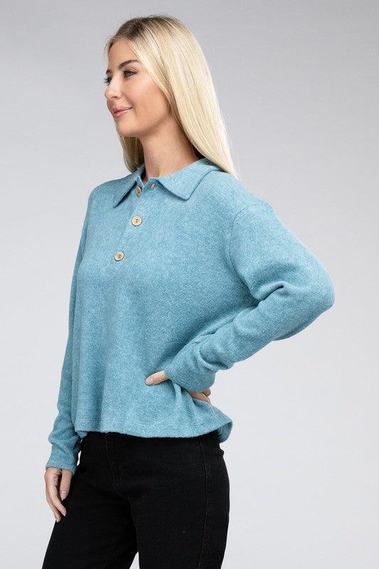 Brushed Melange Hacci Collared Sweater - Happily Ever Atchison Shop Co.