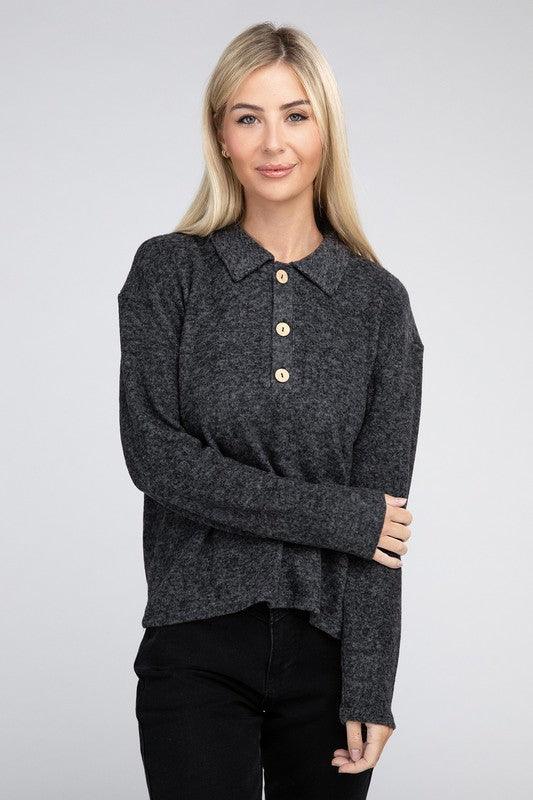 Brushed Melange Hacci Collared Sweater - Happily Ever Atchison Shop Co.