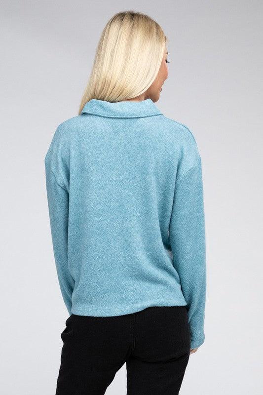 Brushed Melange Hacci Collared Sweater - Happily Ever Atchison Shop Co.