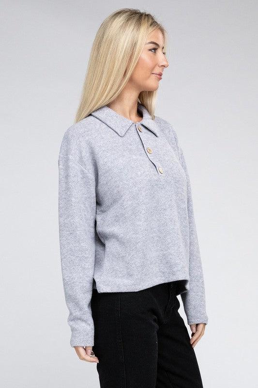 Brushed Melange Hacci Collared Sweater - Happily Ever Atchison Shop Co.