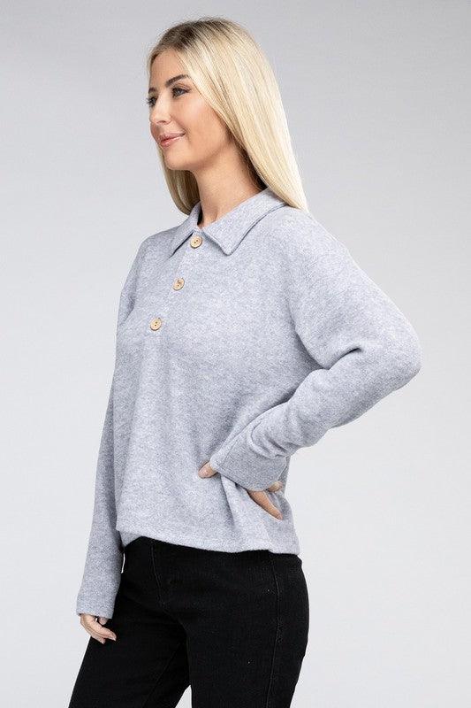 Brushed Melange Hacci Collared Sweater - Happily Ever Atchison Shop Co.