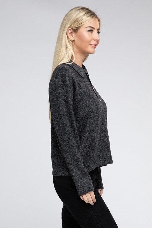 Brushed Melange Hacci Collared Sweater - Happily Ever Atchison Shop Co.