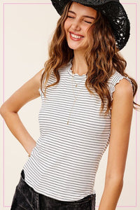 Brushed Stripe Ruffle Sleeve Top - Happily Ever Atchison Shop Co.