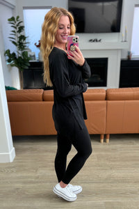 Buttery Soft V-Neck Long Sleeve Loungewear Set in Black - Happily Ever Atchison Shop Co.