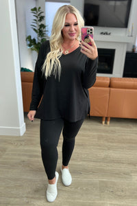 Buttery Soft V-Neck Long Sleeve Loungewear Set in Black - Happily Ever Atchison Shop Co.